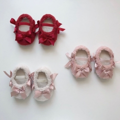 2025 New Arrival Winter Infant Baby Girls Butterfly-bow Decorated Slip-resistant Fluffy Toddler Shoes Wholesale