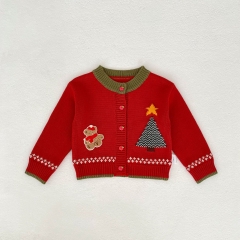 New Arrival Winter and Autumn Baby Kids Unisex Long Sleeves Christmas Cartoon Pattern Sweater Cardigan Wholesale