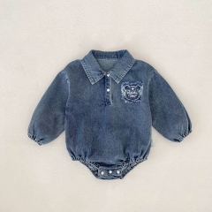 Autumn Infant Baby Unisex Letters Pattern Long Sleeves One Piece Denim Onesies Wholesale