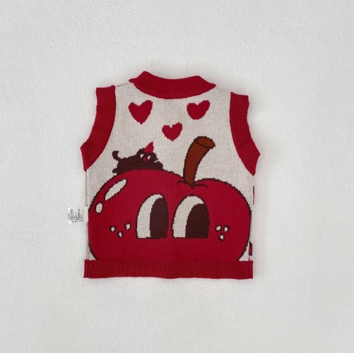 New Arrival Autumn and Winter Infant Baby Kids Unisex Apples Pattern Sleeveless Knitted Vest Wholesale
