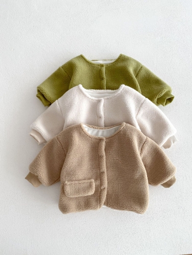 New Arrival Winter Infant Baby Kids Fluffy Warm Long Sleeves Solid Color Coat Wholesale