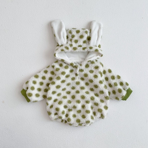 Winter Infant Baby Unisex Polka Dots Pattern Thick Long Sleeve One Piece Fluffy Onesies Wholesale