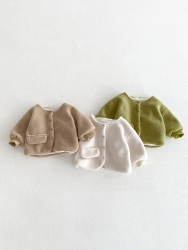 New Arrival Winter Infant Baby Kids Fluffy Warm Long Sleeves Solid Color Coat Wholesale