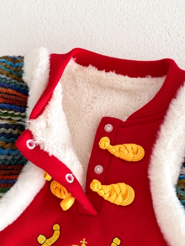 Autumn and Winter Infant Baby Unisex Color Patchwork Long Sleeve One Piece Fleece-lined Cartoon Romper Wholesale