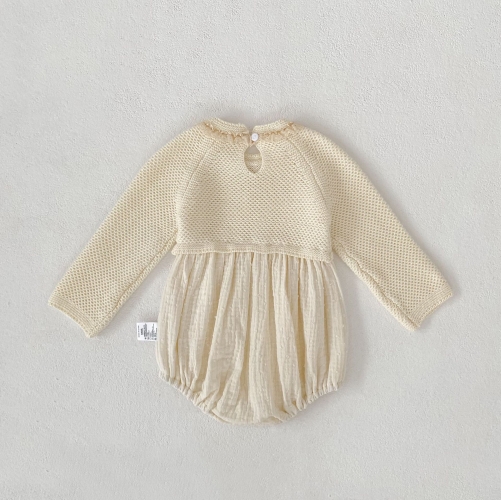 Spring and Autumn Infant Baby Girls Patchwork Design Knitted Long Sleeves One Piece Onesies Wholesale