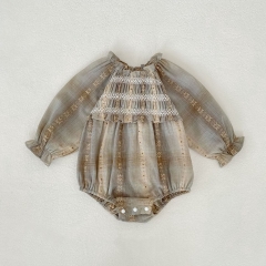 Spring and Autumn Infant Baby Girls Flowers and Striped Pattern Long Sleeves One Piece Onesies Wholesale