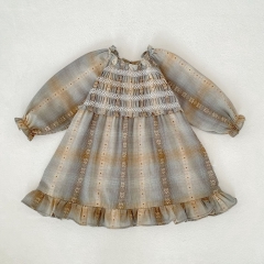 Spring and Autumn Infant Baby Girls Flowers and Striped Pattern Long Sleeves One Piece Dress Wholesale