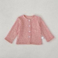 New Arrival Spring Baby Kids Girls Long Sleeves Flowers Hollow-out Pattern Single Breasted Top for Stylish Girls Wholesale