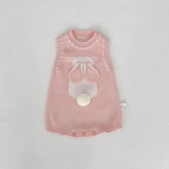 Spring and Autumn Infant Baby Girls Rabbit Pattern Sleeveless One Piece Knitted Onesies Wholesale
