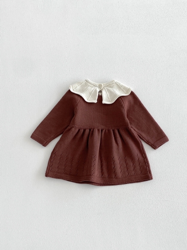 Spring and Autumn Infant Baby Girls Color Patchwork Long Sleeves One Piece Geometric Pattern Dress Wholesale