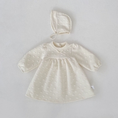 Spring and Autumn Infant Baby Girls Hearts Pattern Long Sleeves One Piece Solid Color Dress Wholesale