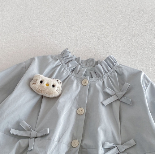 New Arrival Spring Baby Kids Girls Long Sleeves Butterfly-bows and Cartoon Pattern Single Breasted Jacket Coat Wholesale