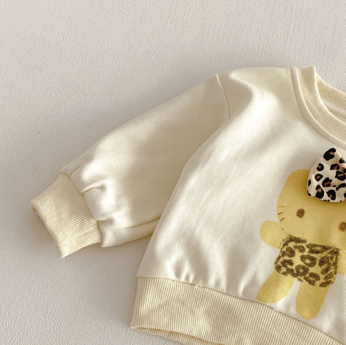 2026 Spring and Autumn Infant Baby Kids Girls Long Sleeves Cartoon Pattern Pullover with Leopard Pants Sets Wholesale