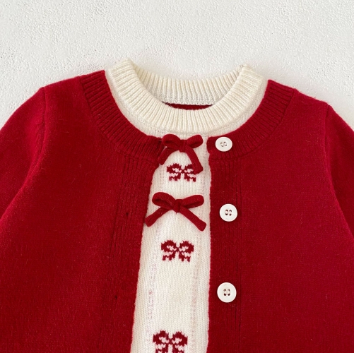 New Arrival Autumn and Spring Infant Baby Girls Butterfly-bows Pattern Long Sleeves Single Breasted Knitted Cardigan Wholesale