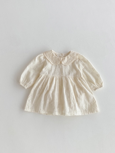 Spring and Autumn Infant Baby Girls Solid Color Long Sleeves One Piece Dress Wholesale