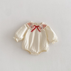 Spring and Autumn Infant Baby Girls Flowers Embroidered Long Sleeves One Piece Stylish Onesies Wholesale