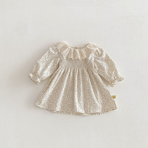 Spring and Autumn Infant Baby Girls Floral Long Sleeves One Piece Dress Wholesale
