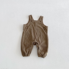 2026 Spring Infant Baby Unisex Corduroy Khaki Sleeveless Overalls Wholesale