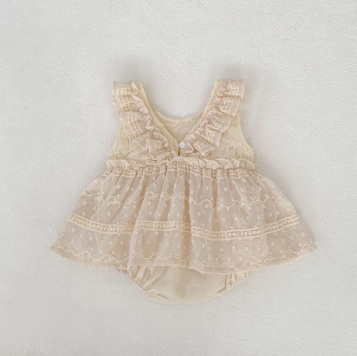 Summer Infant Baby Girls Lace Trim Flowers Pattern Sleeveless One Piece Stylish Onesies Wholesale