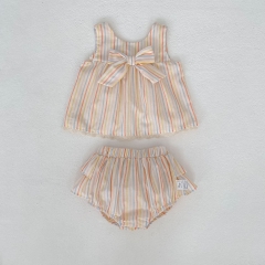 2026 Summer Infant Baby Kids Girls Sleeveless Striped Pattern Top Vest with Bloomers Sets Wholesale