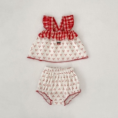 2026 Summer Infant Baby Kids Girls Sleeveless Cherry Pattern Top Vest with Bloomers Sets Wholesale