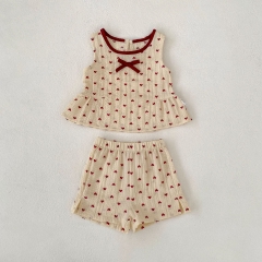 2026 Summer Infant Baby Kids Girls Sleeveless Hearts Pattern Top Vest with Shorts Sets Wholesale