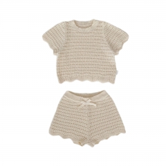 2026 Summer Infant Baby Kids Boys and Girls Short Sleeves Knitted Top with Shorts Sets Wholesale