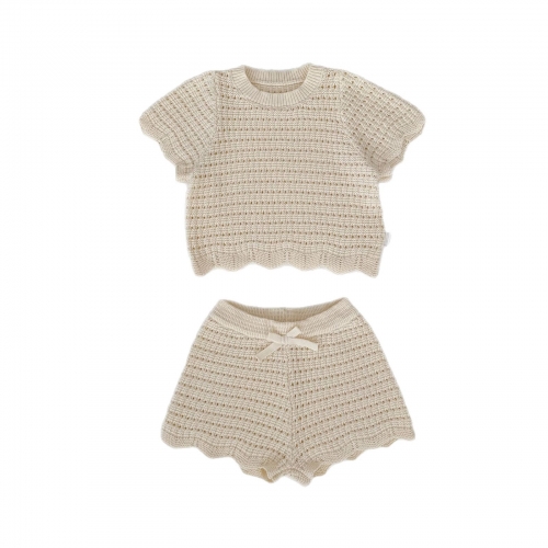 2026 Summer Infant Baby Kids Boys and Girls Short Sleeves Knitted Top with Shorts Sets Wholesale