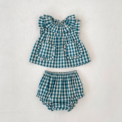 2026 Summer Infant Baby Kids Girls Sleeveless Plaid Pattern Top Vest with Shorts Sets Wholesale