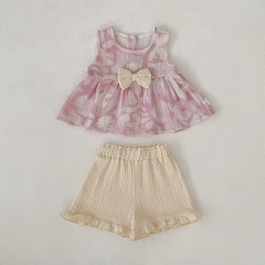 2026 Summer Infant Baby Kids Girls Sleeveless Tie Dye Top Vest with Plain Shorts Sets Wholesale