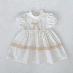 Summer Infant Baby Girls Color Patchwork Short Sleeves Lace Decorated One Piece Stylish Dress Wholesale
