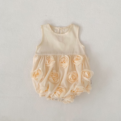 Summer Infant Baby Girls Flowers Pattern Patchwork Design Sleeveless One Piece Stylish Onesies Wholesale