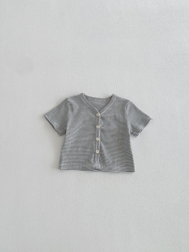 New Arrival Summer Infant Baby Boys and Girls Striped Pattern Short Sleeves Top Wholesale