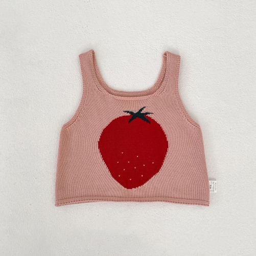 New Arrival Summer Infant Baby Girls Strawberry Pattern Sleeveless Knitted Vest Wholesale