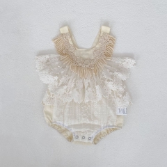 Summer Infant Baby Girls Flowers Pattern Lace Trim Sleeveless One Piece Stylish Onesies Wholesale