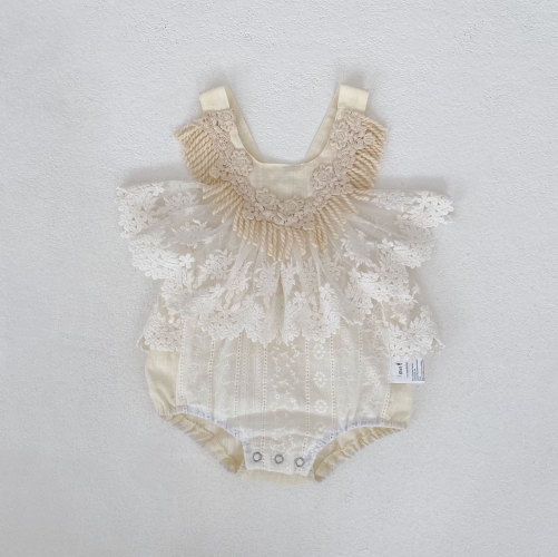 Summer Infant Baby Girls Flowers Pattern Lace Trim Sleeveless One Piece Stylish Onesies Wholesale