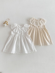 Summer Infant Baby Girls Flowers Embroidered Pattern Collar Sleeveless One Piece Stylish Dress Wholesale