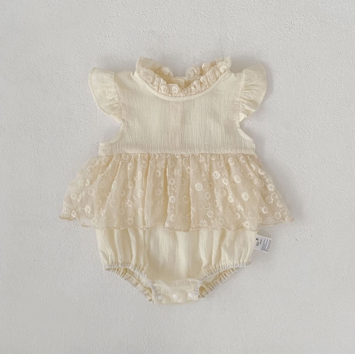 Summer Infant Baby Girls Flowers Pattern Fly Sleeves One Piece Stylish Tulle Onesies Wholesale