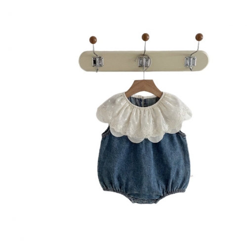 Summer Infant Baby Girls Color Patchwork Sleeveless One Piece Stylish Denim Onesies Wholesale