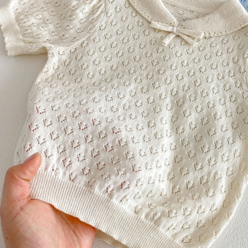 New Arrival Summer Infant Baby Girls Hollow-out Pattern Short Sleeves Top Wholesale