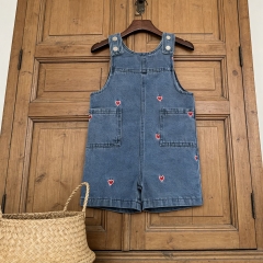 2026 Summer Infant Baby Girls Hearts Pattern Sleeveless Denim Strap Overalls Wholesale