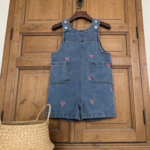 2026 Summer Infant Baby Girls Hearts Pattern Sleeveless Denim Strap Overalls Wholesale