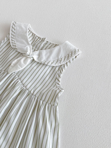 Summer Infant Baby Girls Striped Navy Collar Sleeveless One Piece Stylish Dress Wholesale