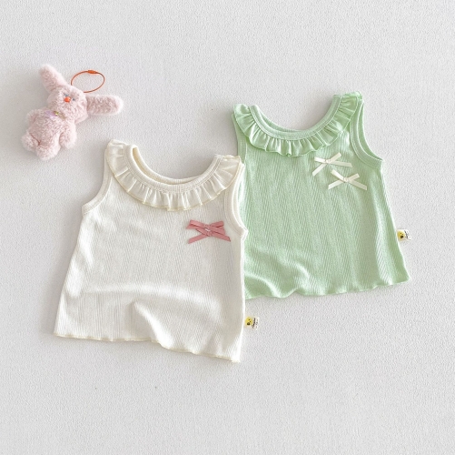 New Arrival Summer Infant Baby Girls Butterfly-bows Pattern Sleeveless Vest Wholesale