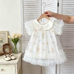 Summer Infant Baby Girls Cute Cartoon and Stars Pattern Short Sleeves One Piece Dress Wholesale