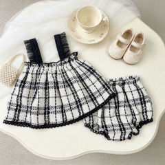 2026 Summer Infant Baby Kids Girls Sleeveless Plaid Top Vest with Bloomers Sets Wholesale