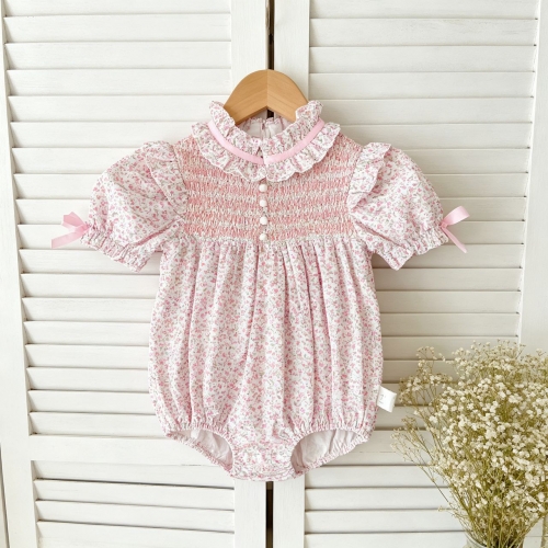 Summer Infant Baby Girls Cute Flowers Pattern Short Sleeves One Piece Onesies Wholesale