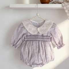 Spring and Autumn Infant Baby Girls Flowers Embroidered Collar Long Sleeves One Piece Stylish Onesies Wholesale