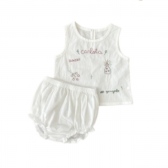 2026 Summer Infant Baby Kids Girls Sleeveless Letters and Simple Cartoon Top Vest with Bloomers Sets Wholesale
