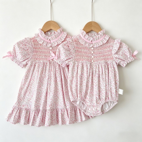 Summer Infant Baby Girls Cute Flowers Pattern Short Sleeves One Piece Onesies Wholesale